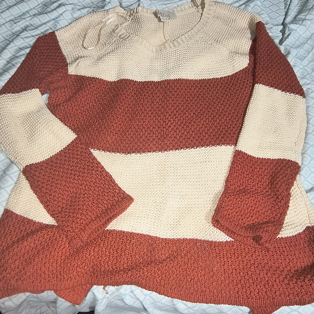 Striped Red and Cream Women's Sweater